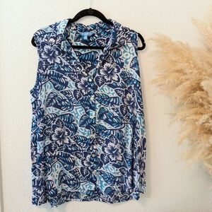 Blue Ginger Tropical Sleeveless Blouse